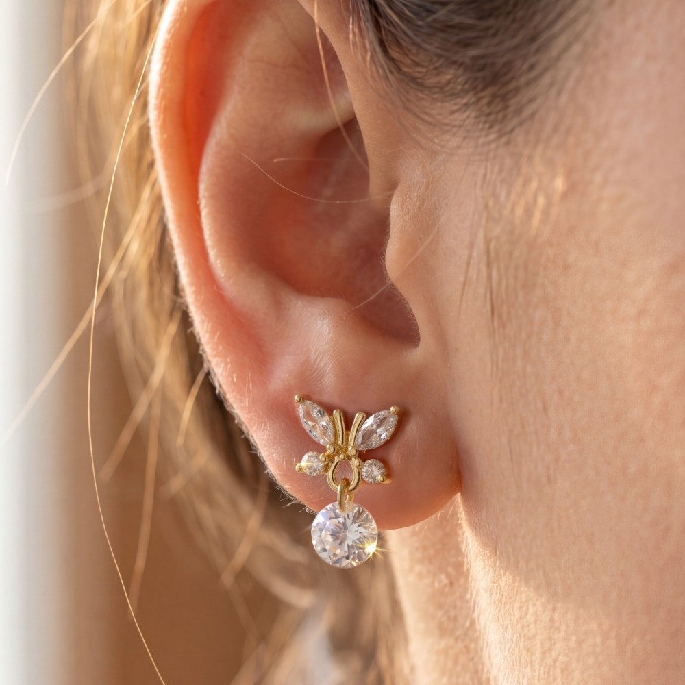 Cz Marquise Butterfly Round Cz Drop Earrings