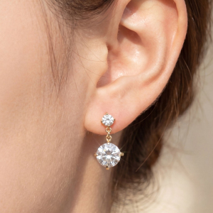 Round Cz Stud & Large Round Cz Drop Earrings