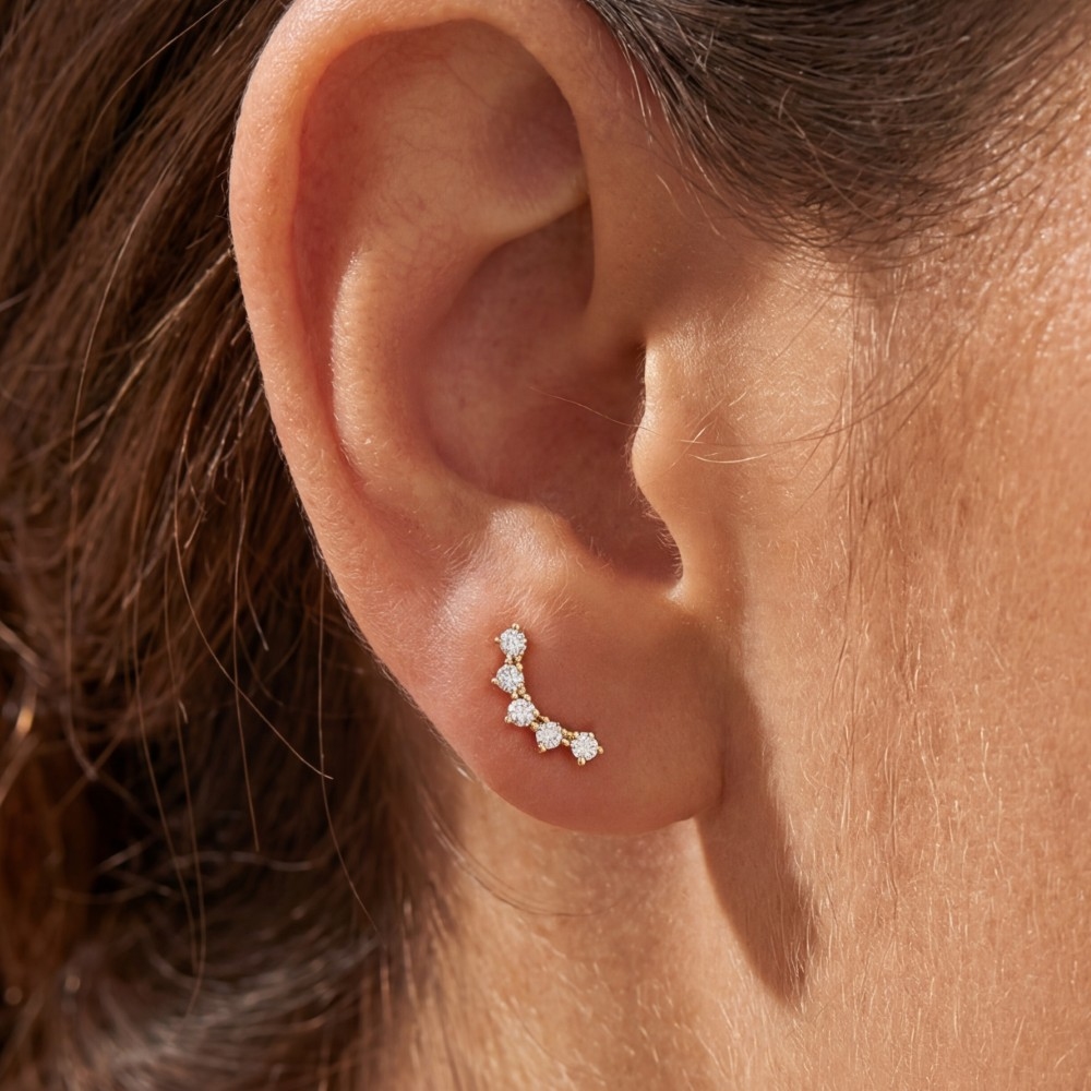 Cz Crystal Arc Ear Crawler Stud Earrings