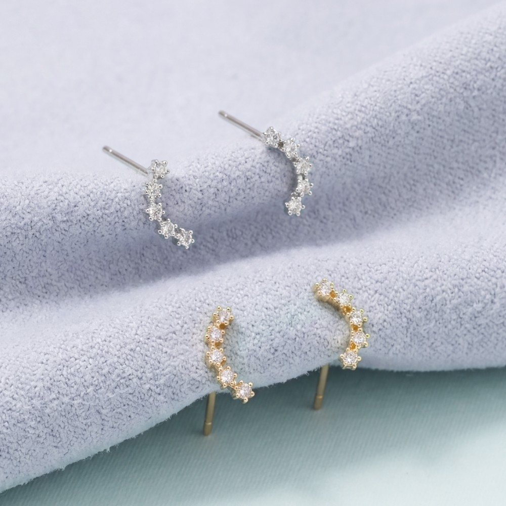 Cz Crystal Arc Ear Crawler Stud Earrings