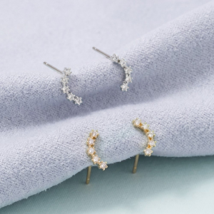 Cz Crystal Arc Ear Crawler Stud Earrings