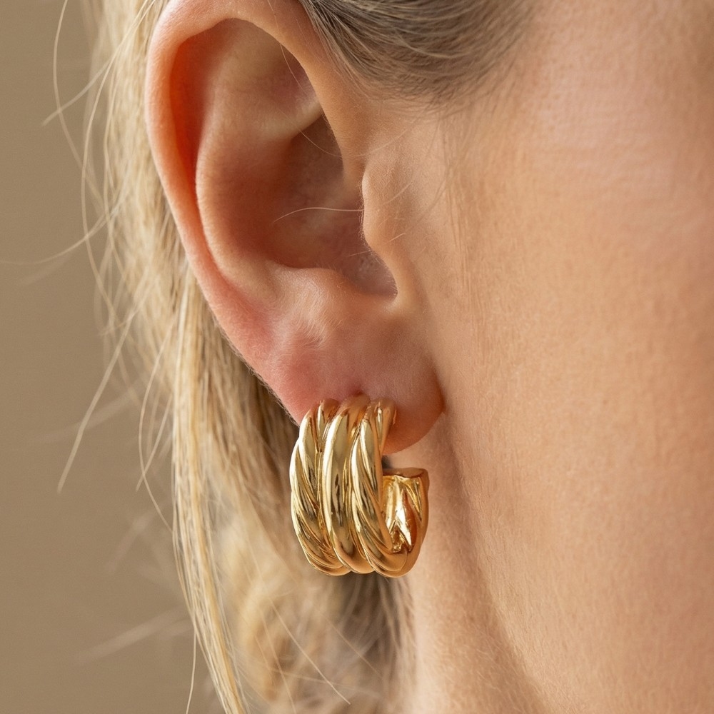 Gold Triple Twisted Rope Hoop Earrings