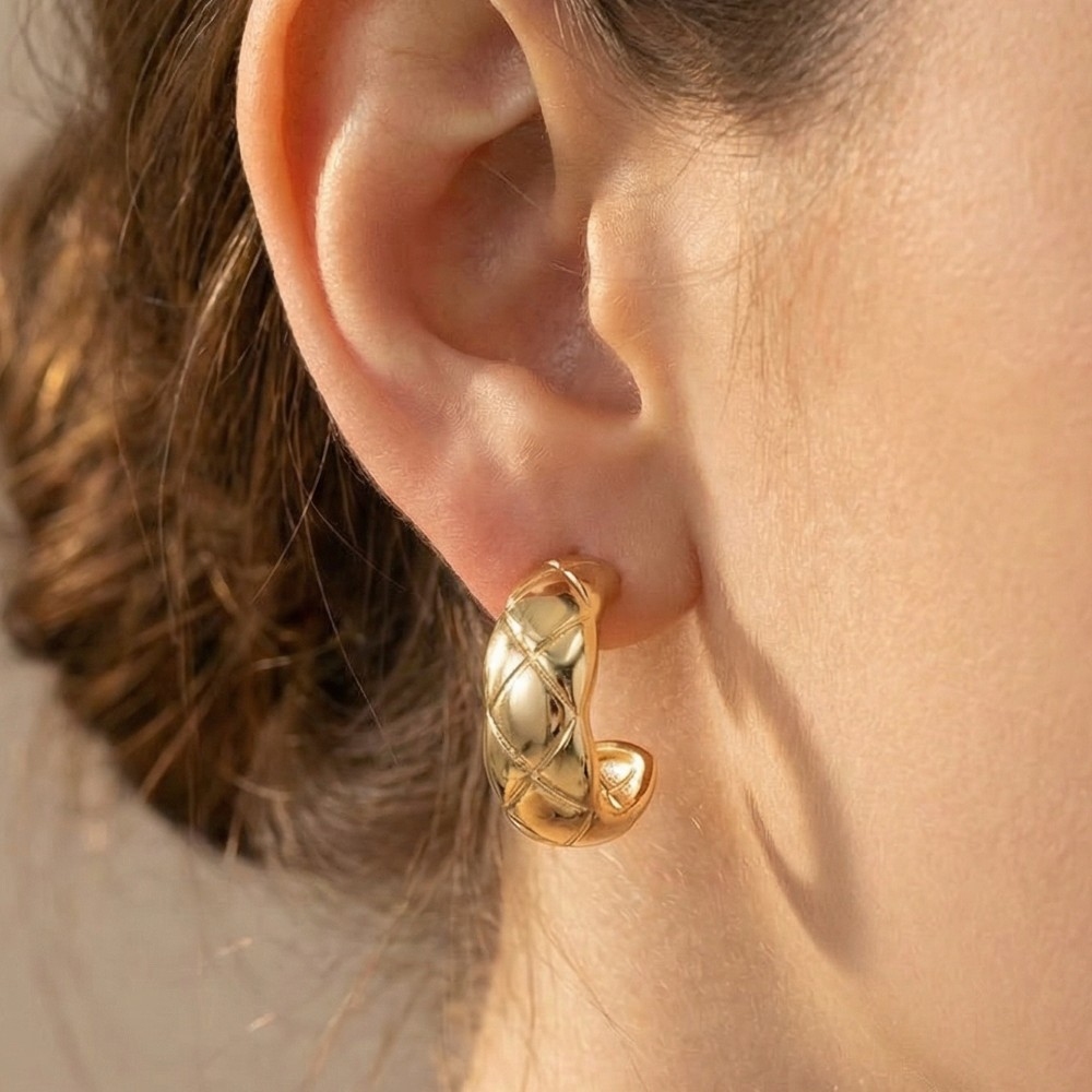 Gold Quilted Wide Hoop Earrings