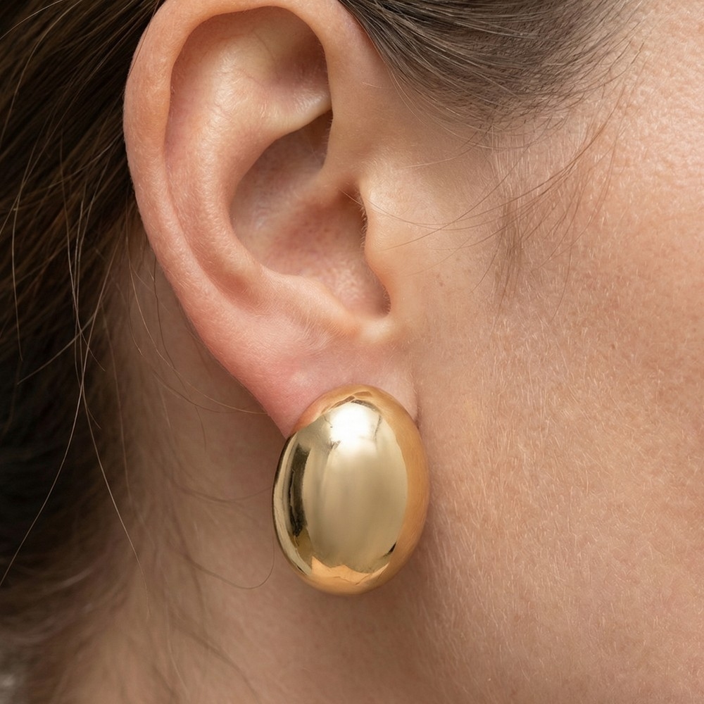 Gold Polished Dome Oval Stud Earrings