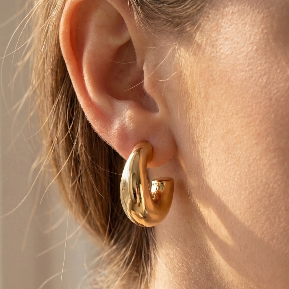 Gold Polished Chunky Tube Hoop Earrings