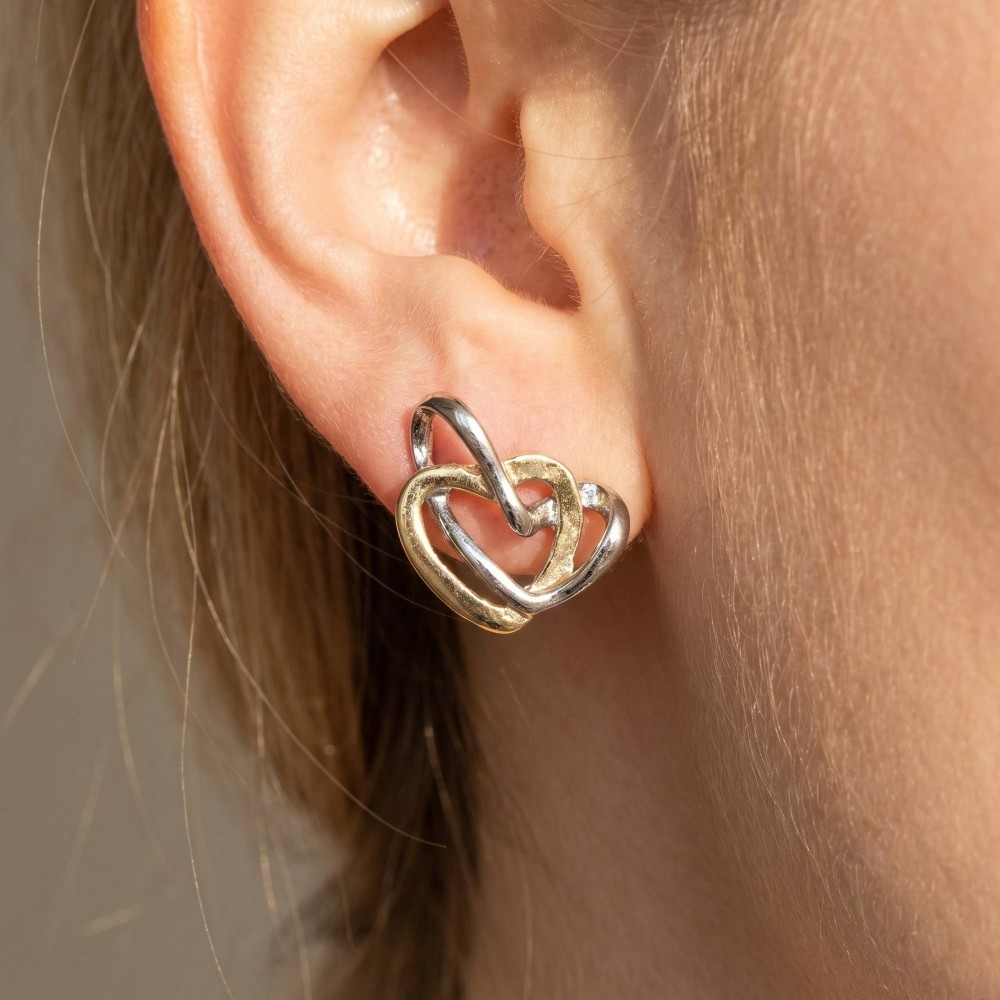 Two-Tone Interlocked Double Heart Stud Earrings