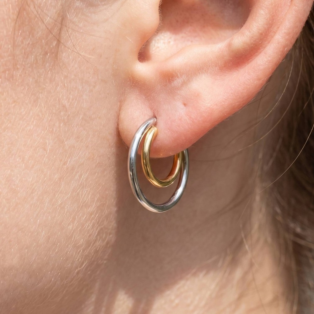 Two-Tone Double Curved Bar Huggie Earrings