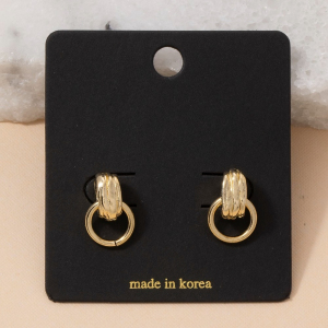 Gold Mini Barrel Stud Drop Earrings