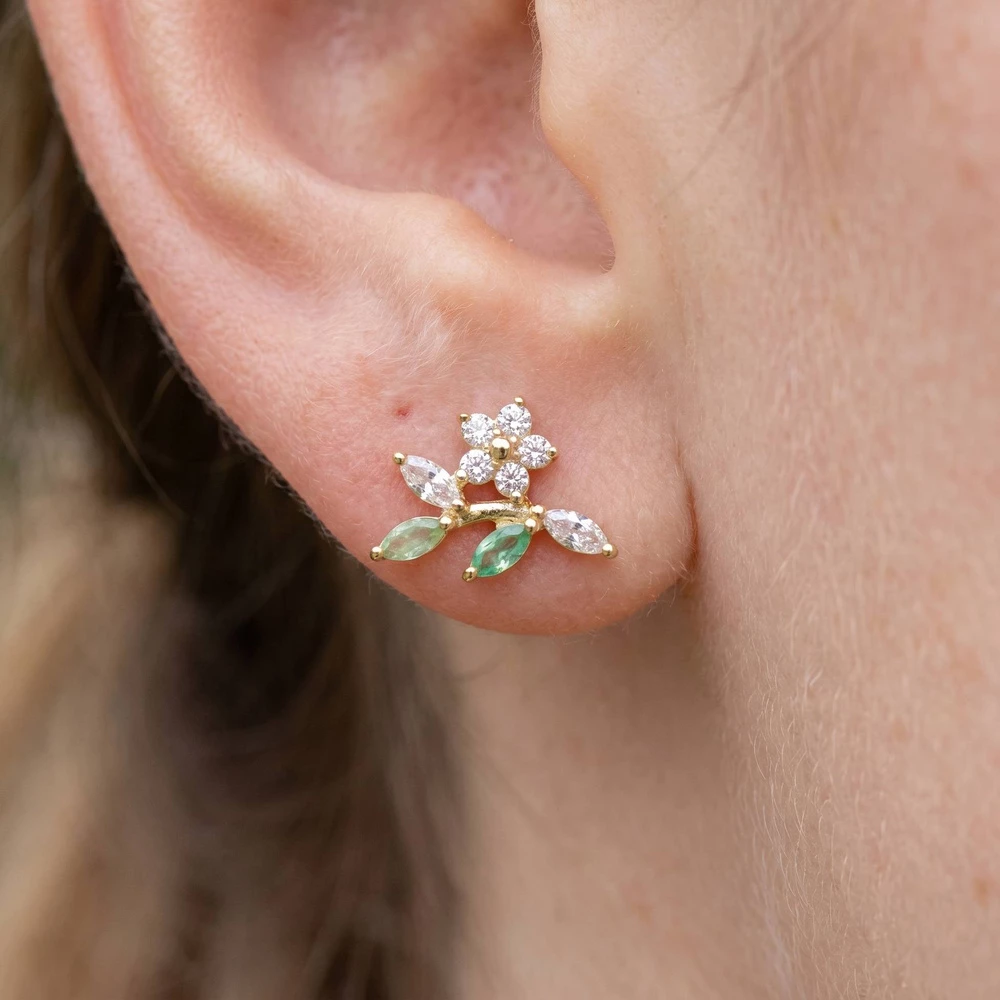 Cz Marquise Leaf Flower Cluster Fan Stud Earrings
