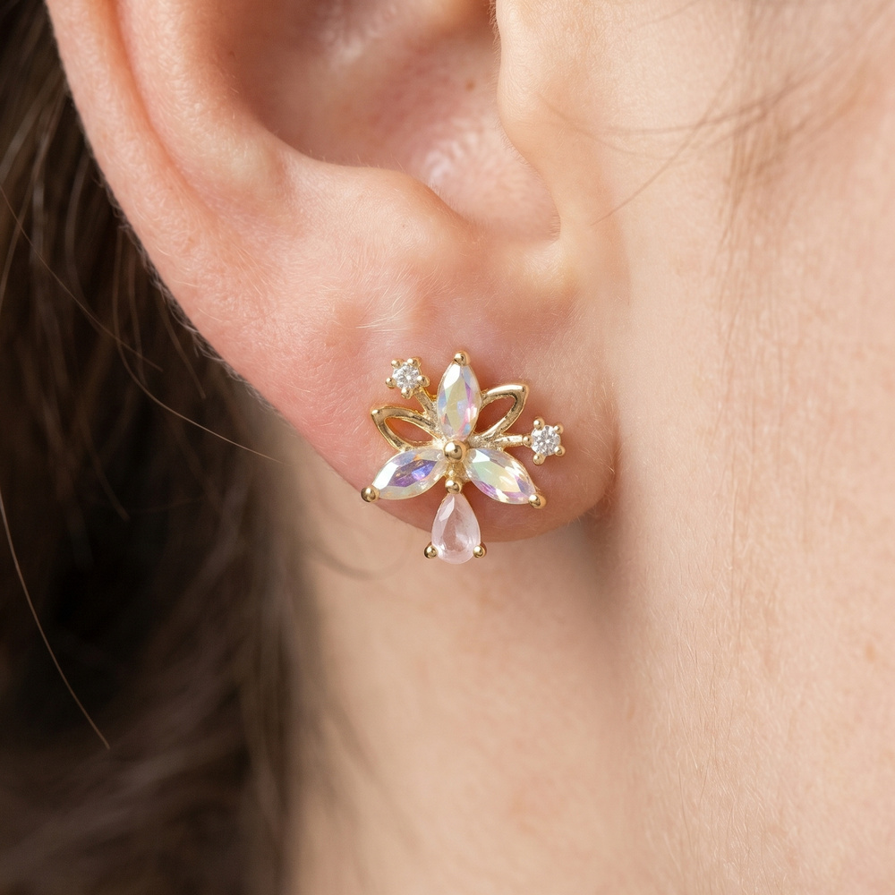 Cz Marquise Petal Flower Cluster Stud Earrings