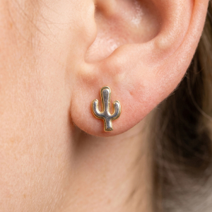 18K Gold Dipped Two Tone Cactus Stud Earrings