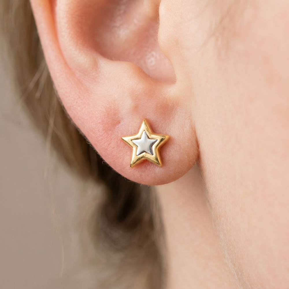 18K Gold Dipped Two Tone Star Stud Earrings