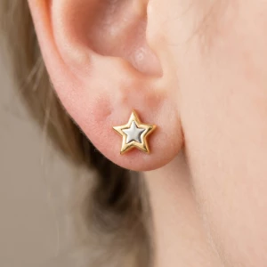 18K Gold Dipped Two Tone Star Stud Earrings