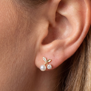 18K Gold Dipped Pearl Cherry Stud Earrings