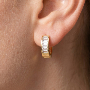 Cz Baguette And Plain Huggie Earring Set