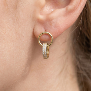 Gold Ring Connector Cz Pave Bar Drop Earrings