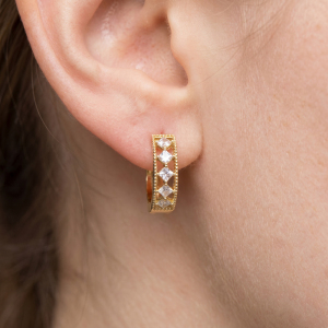 Princess Cz And Milgrain Huggie Earring Set