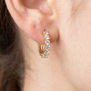 Mixed Cz Round And Baguette Huggie Earring Set