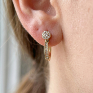 Pave Cz Stud And U Shape Huggie Earring Set