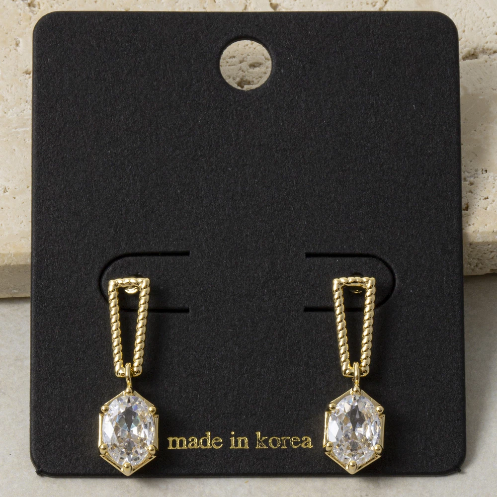 Twisted Rope Oval Cz Drop Earrings