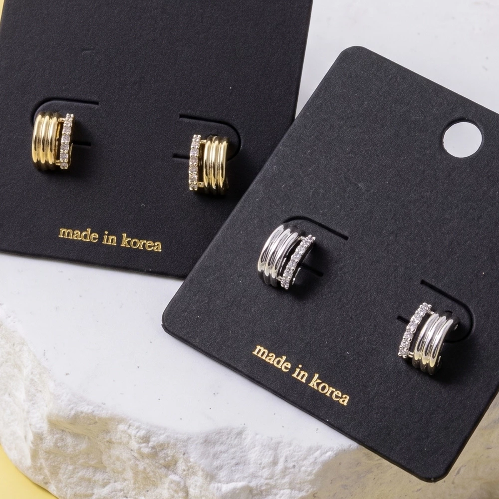 Ribbed Pave Cz Huggie Earrings