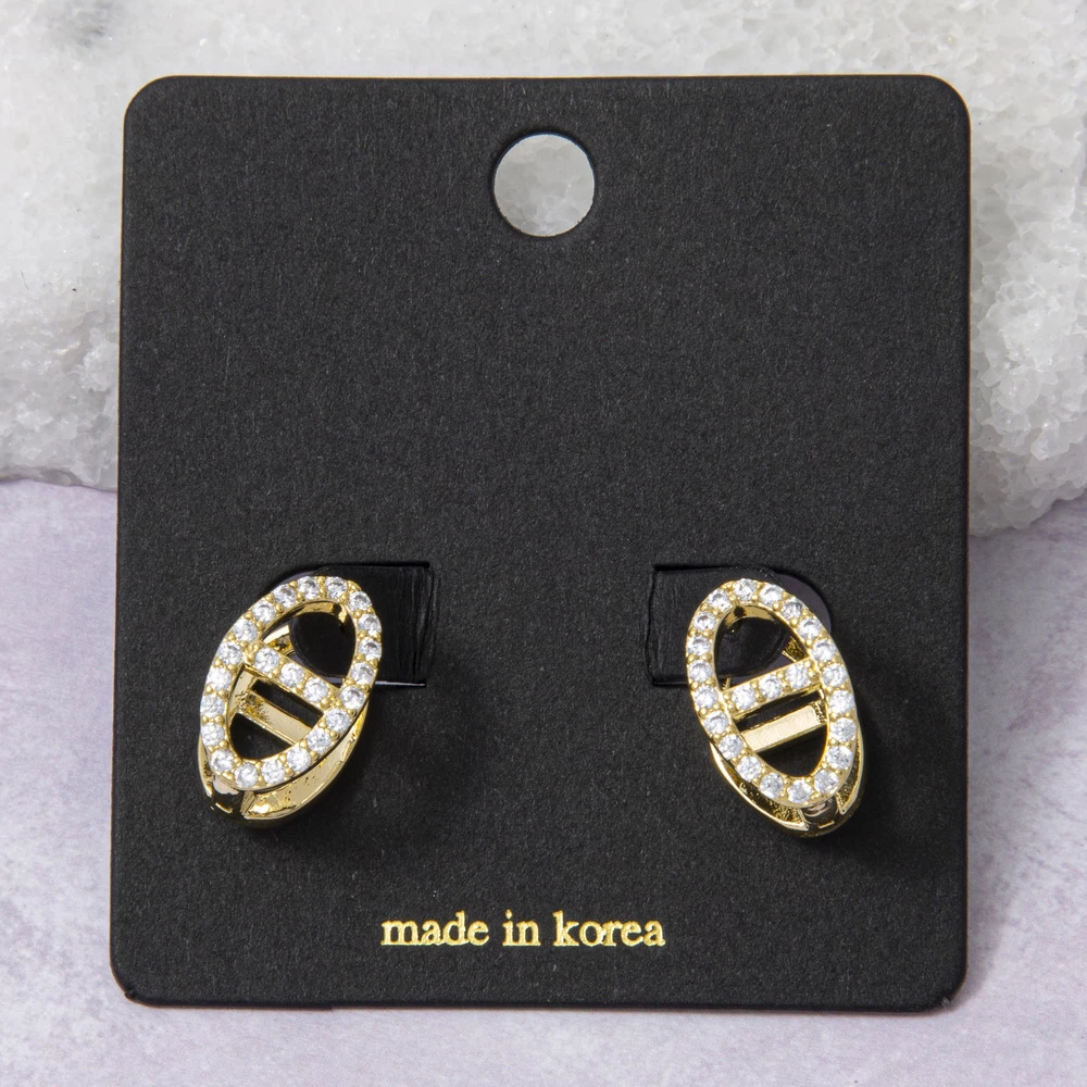 Pave Cz Mariner Link Stud Earrings