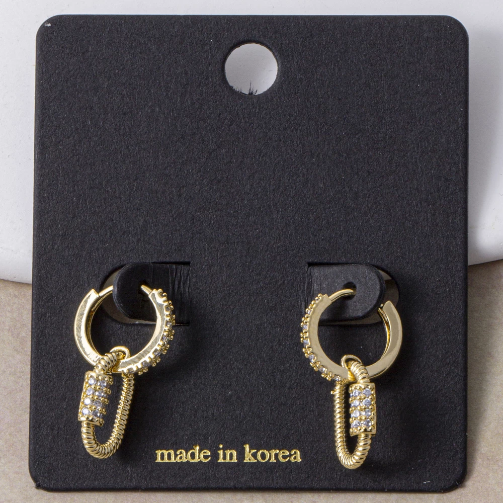 Pave Cz Carabiner Charm Huggie Earrings