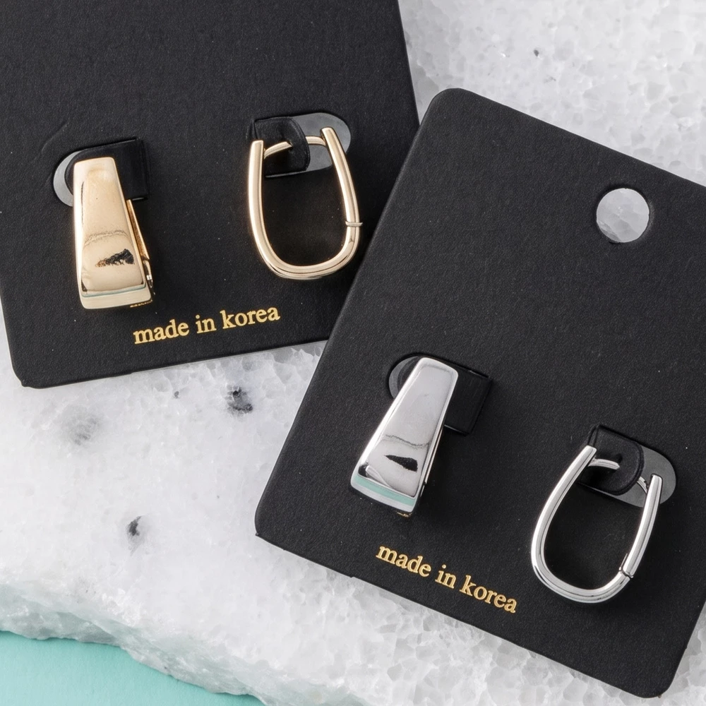 Polished Squared Oval Huggie Hoop Earrings