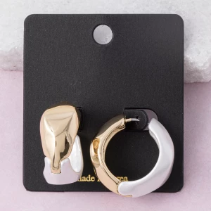 Two Tone Matte And Polished Chunky Hoop Earrings