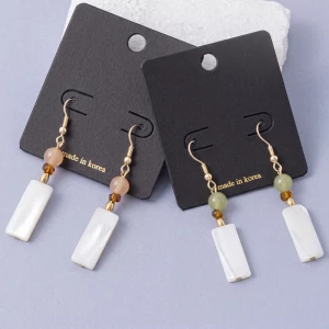 Jade Bead And Shell Bar Drop Earrings