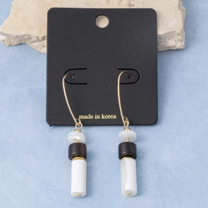Shell And Wood Tube Bead Long Drop Earrings
