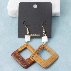 Shell Cube And Open Wood Diamond Drop Earrings