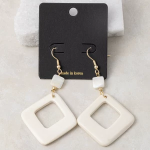Shell Cube And Open Square Frame Drop Earrings
