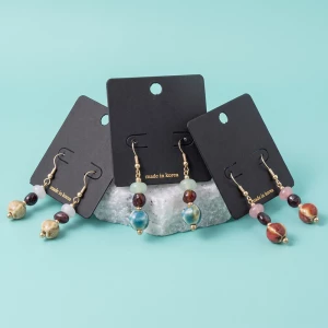 Gemstone And Speckled Ceramic Bead Drop Earrings