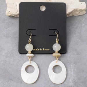 Stone Bead And Cutout Oval Shell Drop Earrings