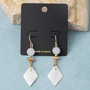 Stone Bead And Shell Diamond Shape Drop Earrings