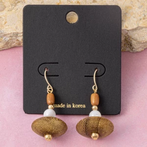 Wood Saucer Bead And Shell Drop Earrings