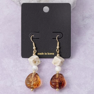 Stone Cube And Marbled Nugget Drop Earrings