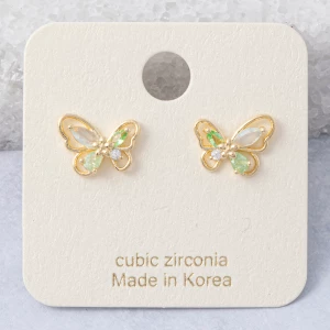 Gold Dipped Openwork Butterfly Cz Stud Earrings