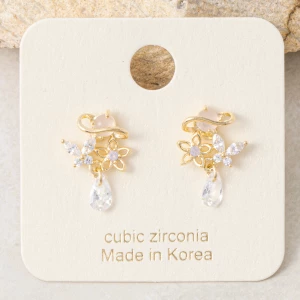 Gold Dipped Star Planet Cz Cluster Drop Earrings