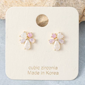 Gold Dipped Pear Cz Flower Cluster Stud Earrings