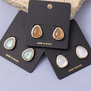 Iridescent Rounded Triangle Cabochon Stud Earrings