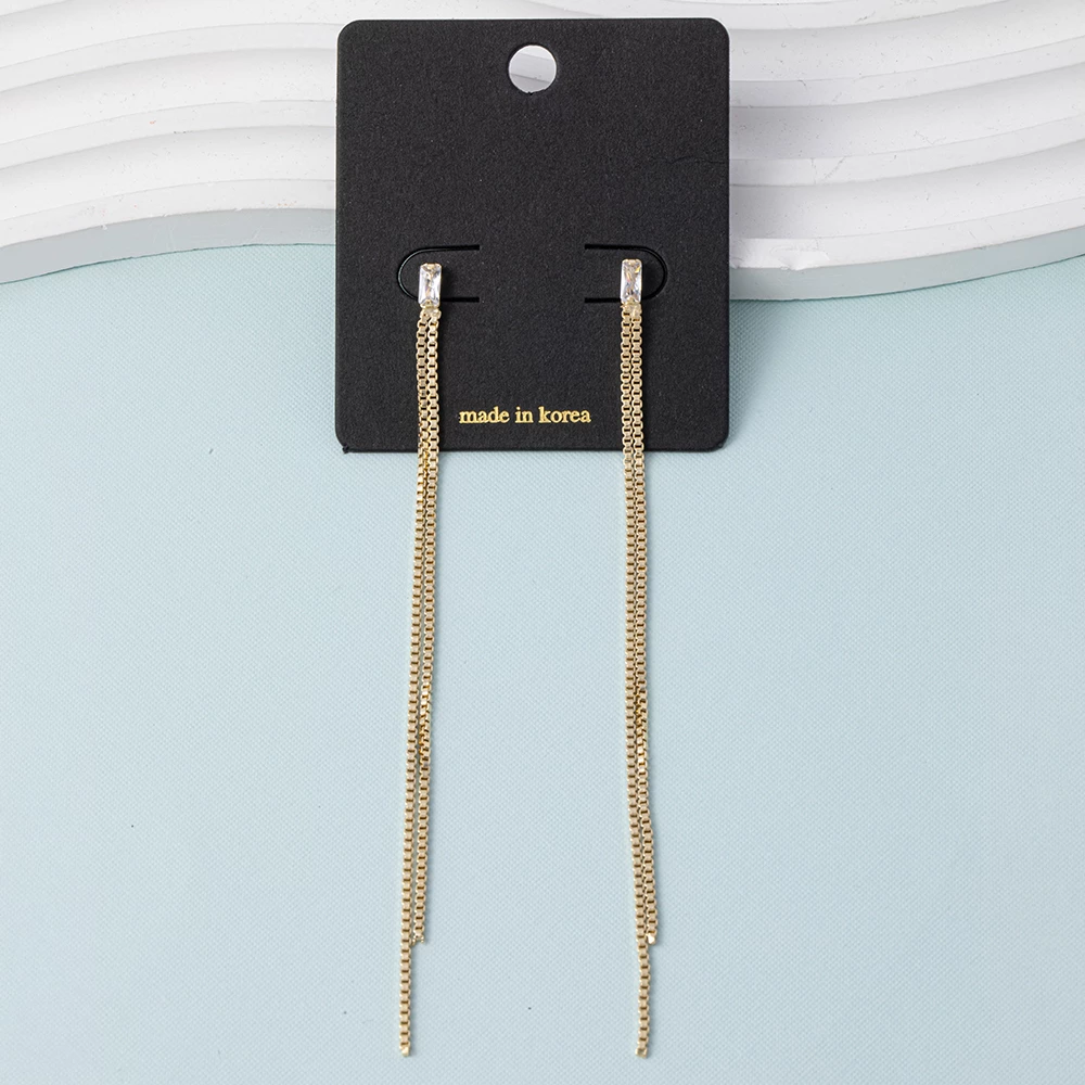 Double Row Box Chain Linear Drop Earrings