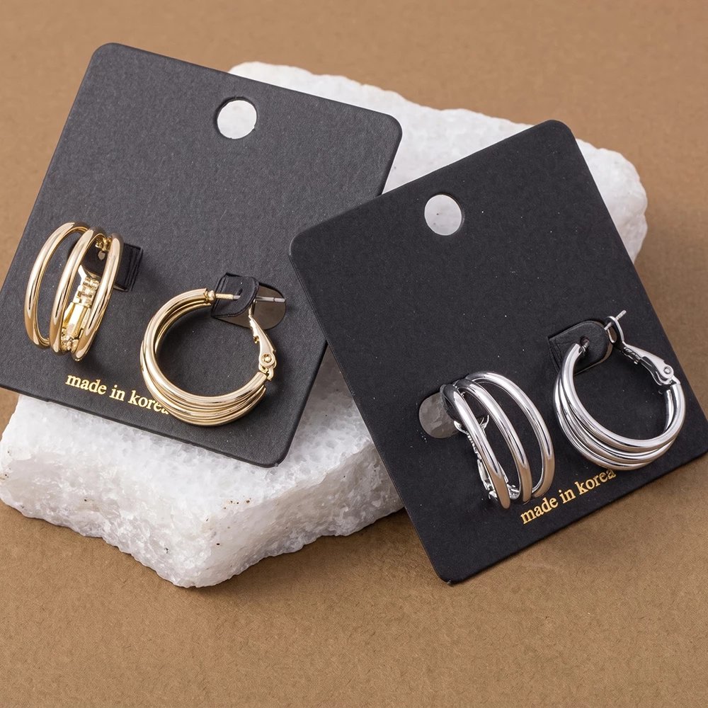Triple Line Polished Huggie Hoop Earrings