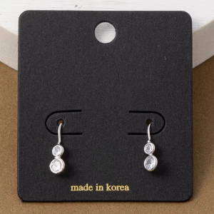 Petite Double Round Cz Bezel Drop Earrings