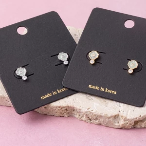 Enamel Flower Cz Accent Stud Earrings