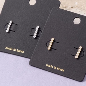 Five Stone Cz Bezel Bar Stud Earrings