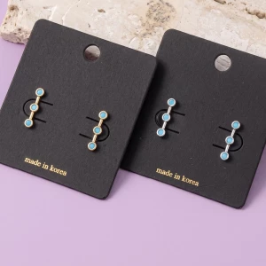 Triple Bezel Stone Vertical Bar Stud Earrings