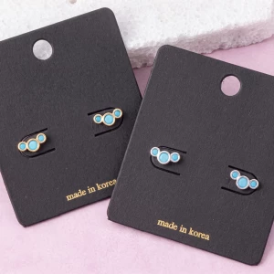Graduated Triple Stone Bezel Climber Stud Earrings