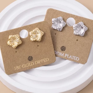 Textured Flower Stud Earrings With Cz Line